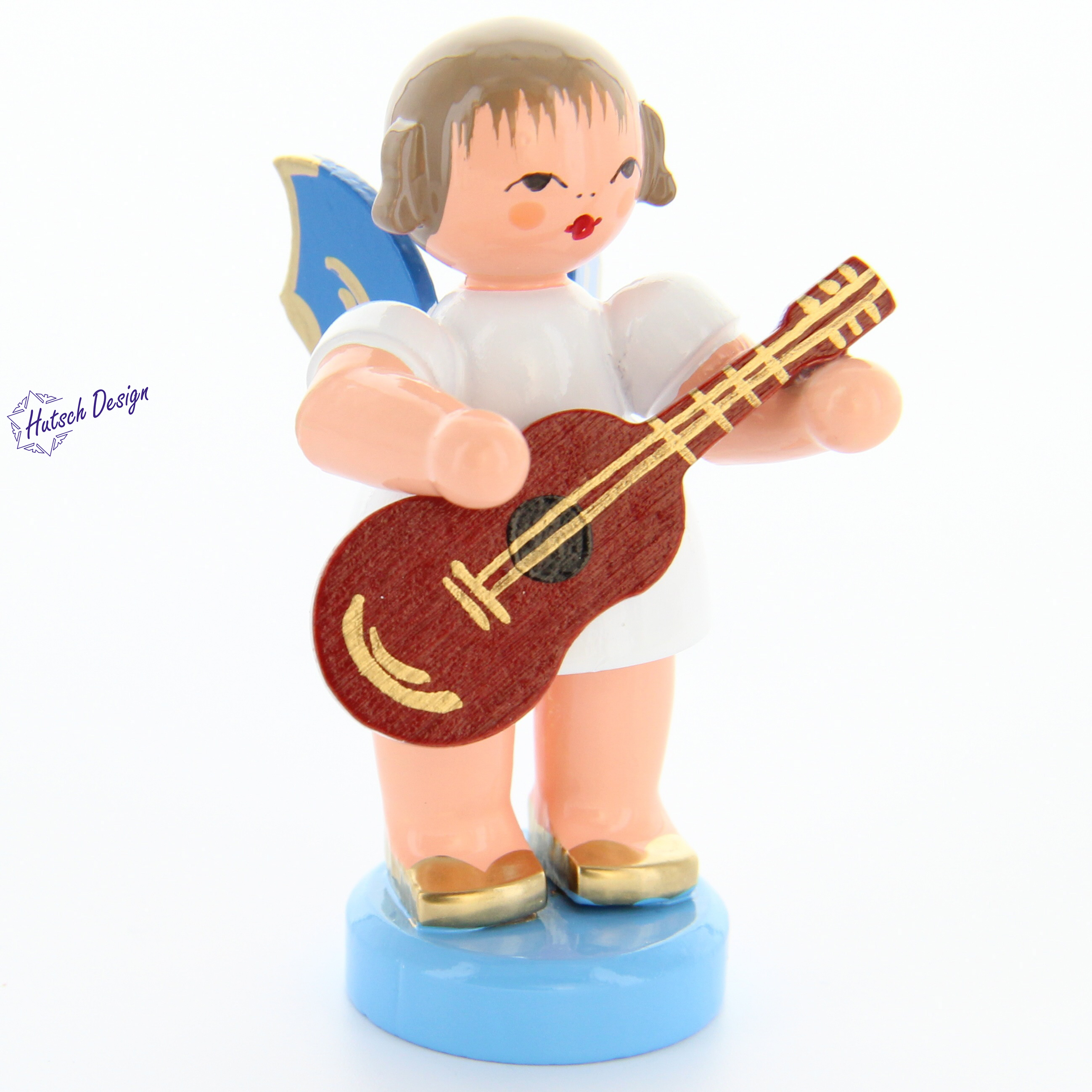 Engel stehend mit Gitarre, blaue Flügel