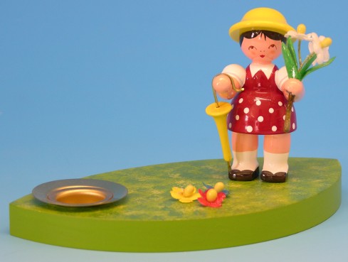 Kerzenhalter grün getupft mit Blumenjunge