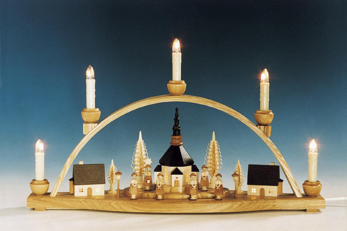 Schwibbogen Seiffener Kirche mit Innenbeleuchtung  natur elektr. beleuchtet