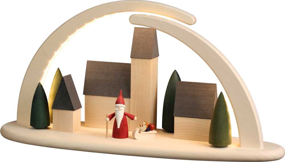 Bogen groß natur LED beleuchtet Motiv Stadt mit Weihnachtswichtel 21 x42 x13cm