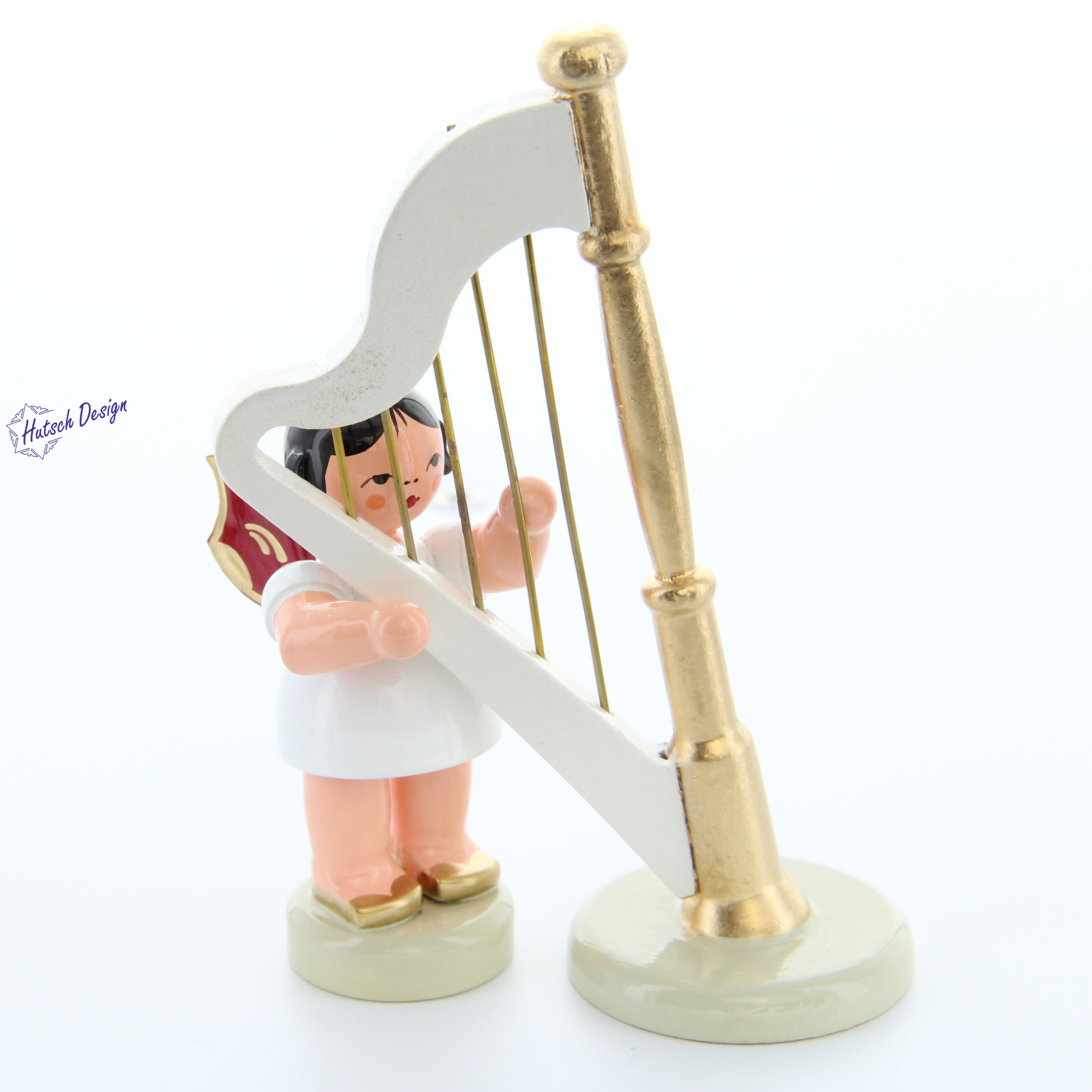 Engel stehend mit Harfe, rote Flügel