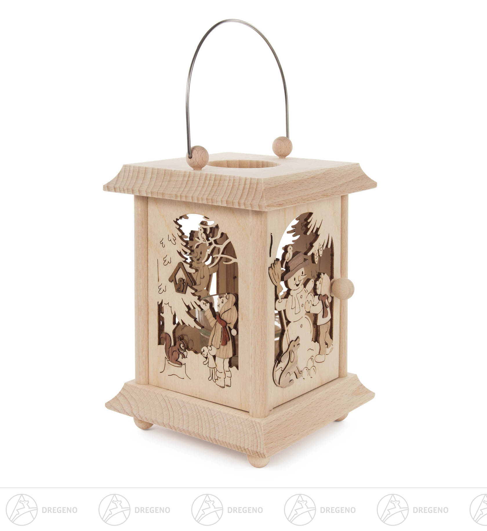 Tischlaterne Winterkinder mit Glaseinsatz für Teelicht oder Votivkerze 17cm