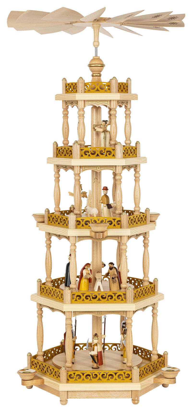 Pyramide Christi Geburt natur 4-stöckig 86 cm für Kerzen