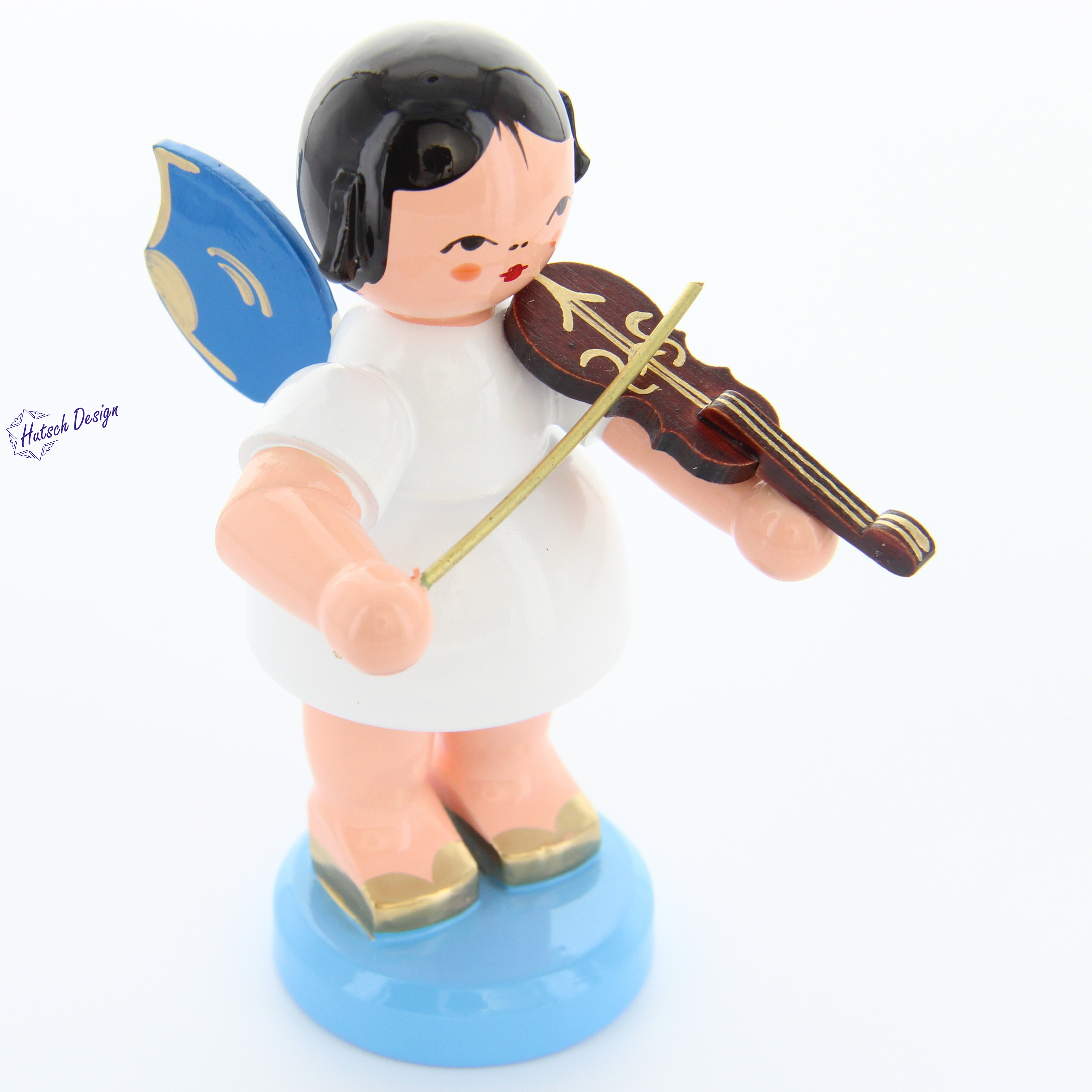 Engel stehend groß mit Violine, blaue Flügel