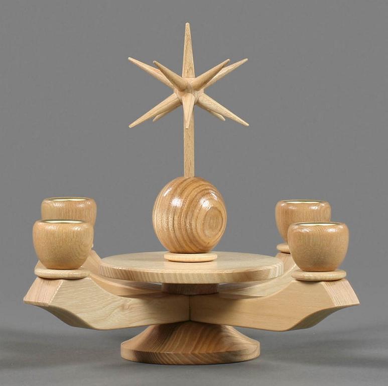 Adventsleuchter mit Stern und Scheibe natur für Kerzen d20mm