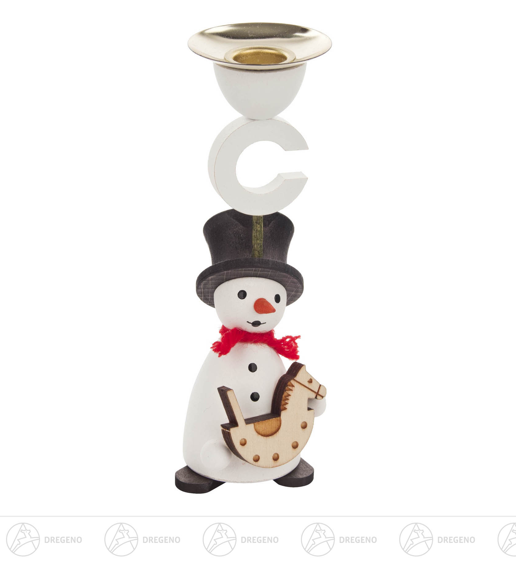 Behang Kerzenhalter Schneemann mit Schaukelpferd für Kerzen 14mm 13cm