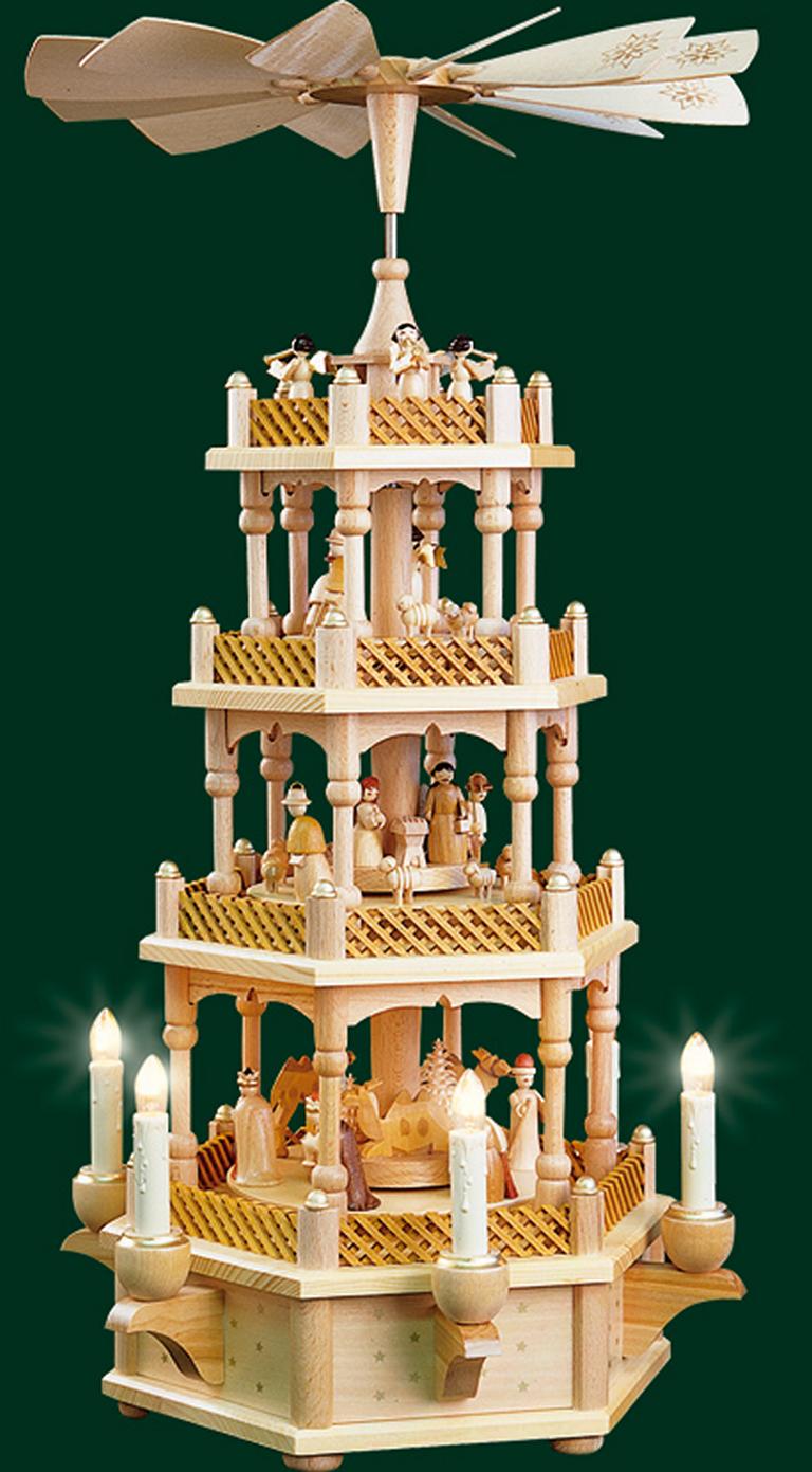 Pyramide Christi Geburt 3-st., natur, elektr.  59 cm