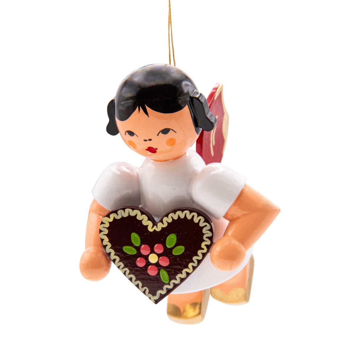 Schwebeengel groß mit Lebkuchenherz, rote Flügel 9cm