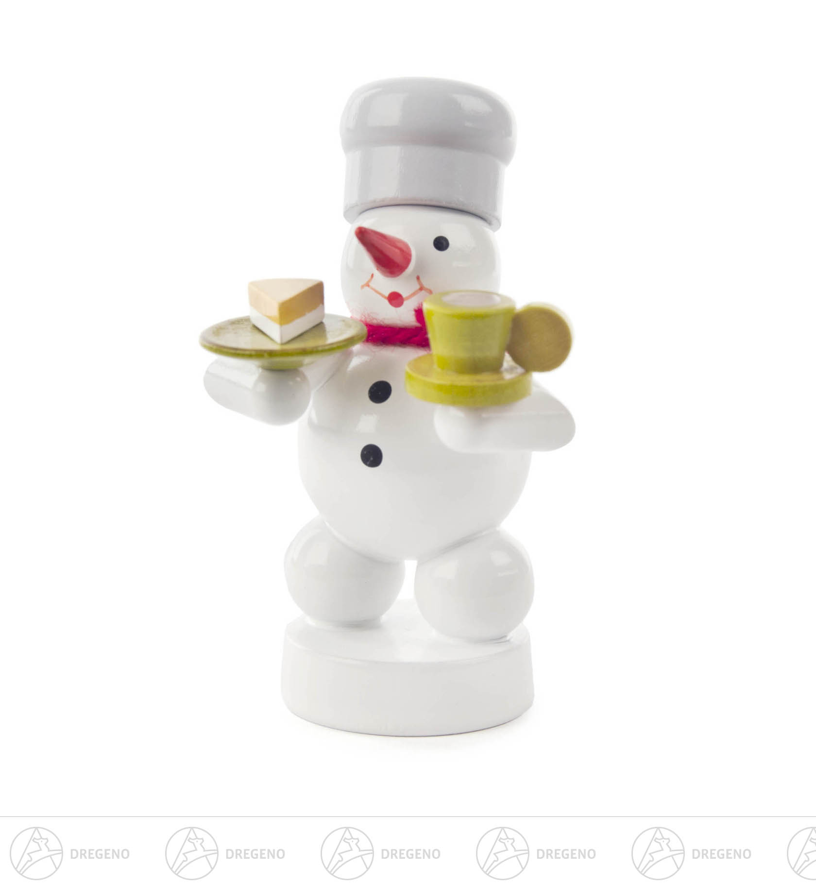 Schneemann Bäcker mit Kaffee und Kuchen 8cm