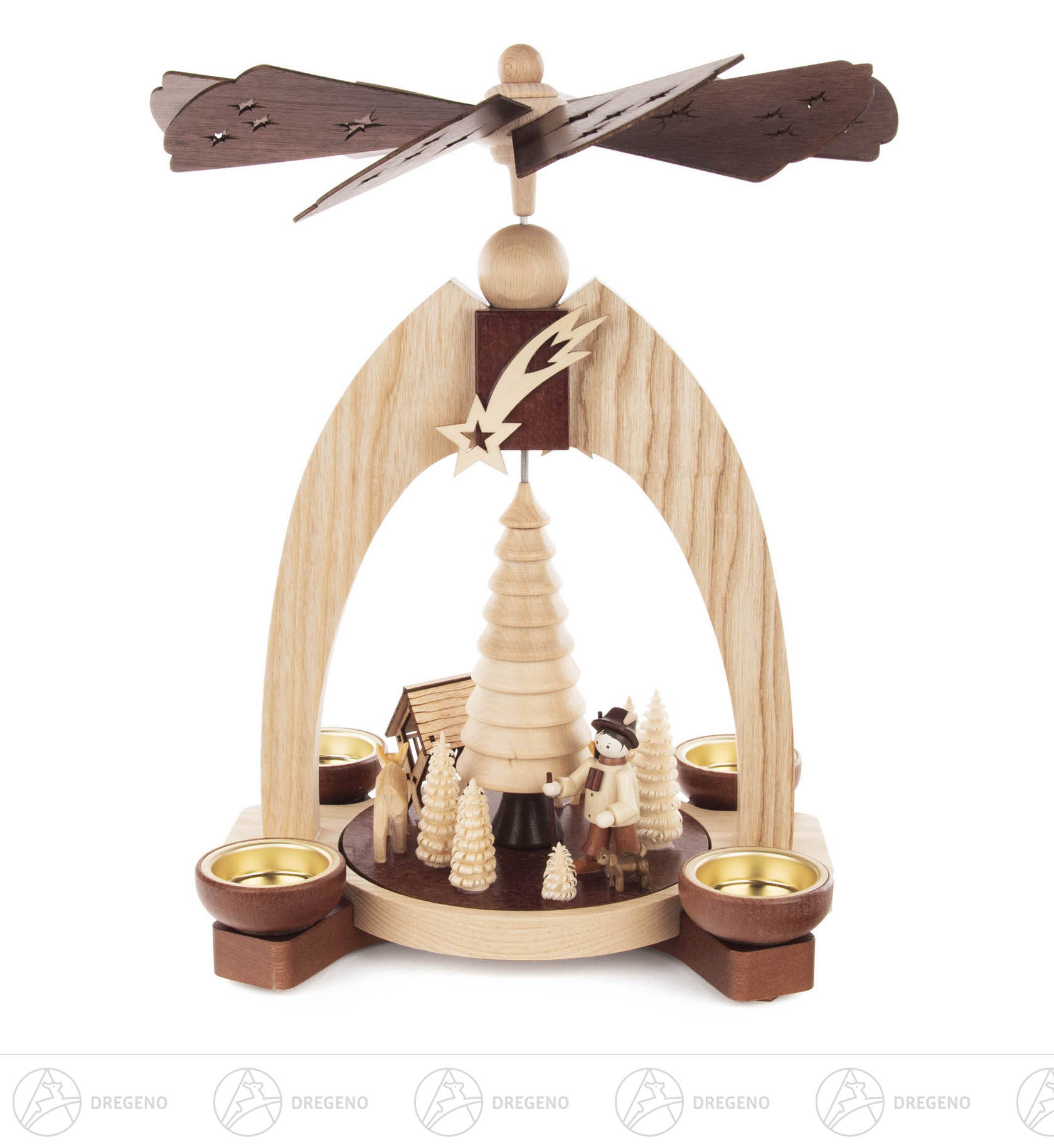 Pyramide mit Jäger und Rehen natur für Teelichte