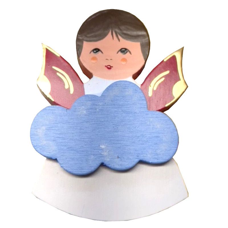 Magnetpin Engel mit Wolke, Flügel rot, lasiert und handbemalt