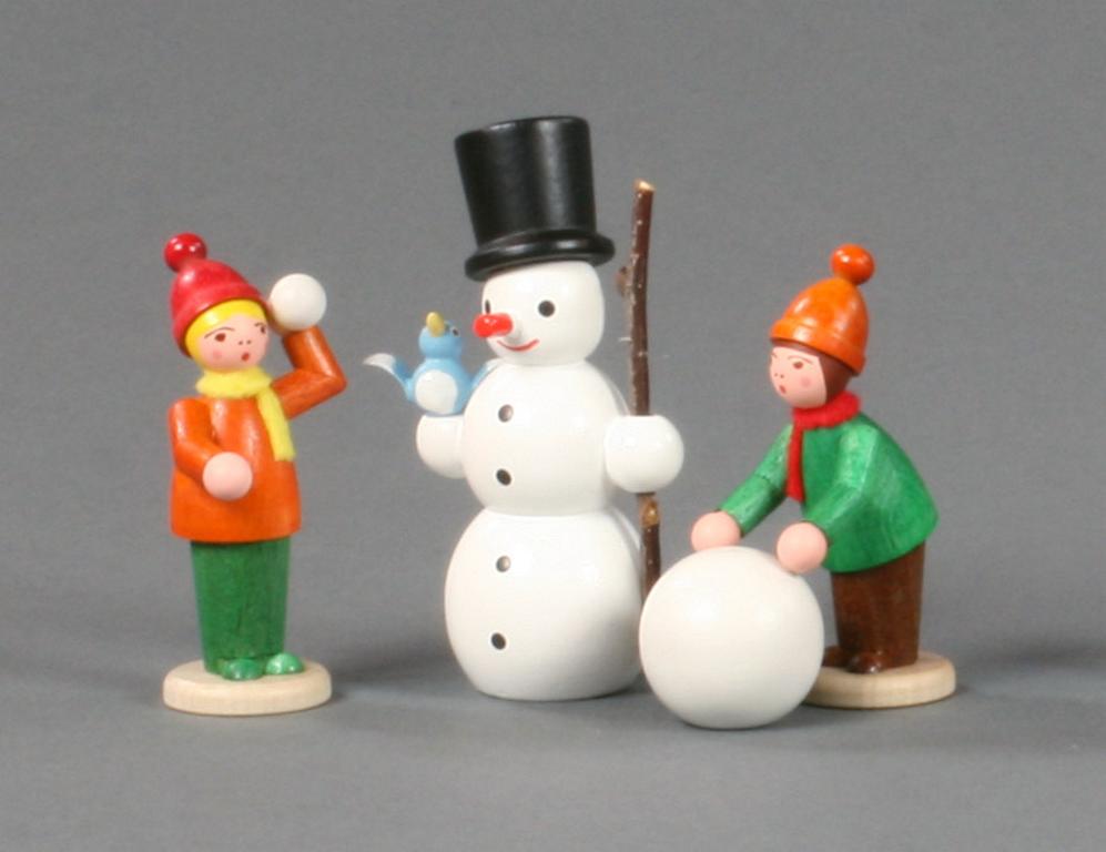 Winterkinder farbig lasiert mit Schneemann (3)