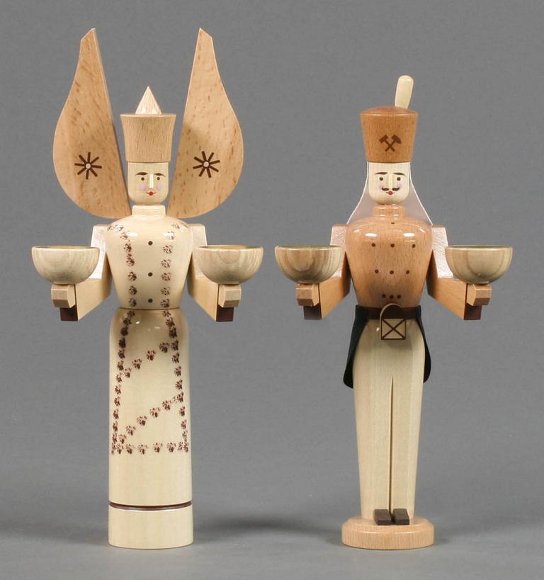 Engel und Bergmann, natur, getupfte Schürze, für Kerzen d14mm