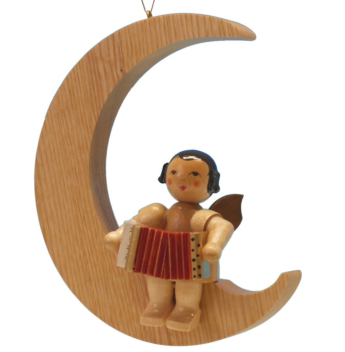 Engel sitzend groß mit Akkordeon, natur, Mond natur