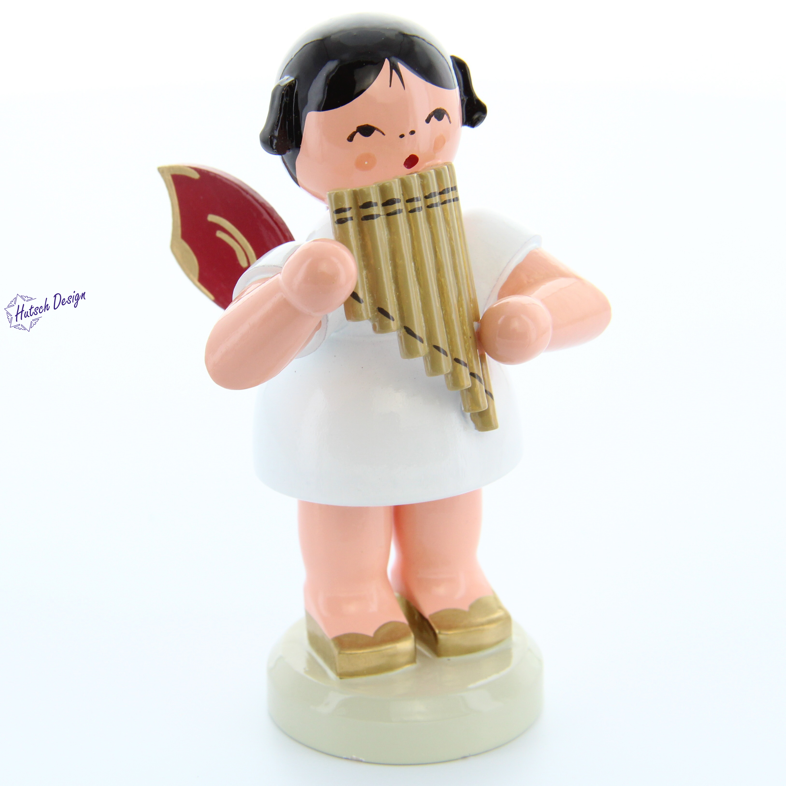 Engel stehend groß mit Panflöte, rote Flügel