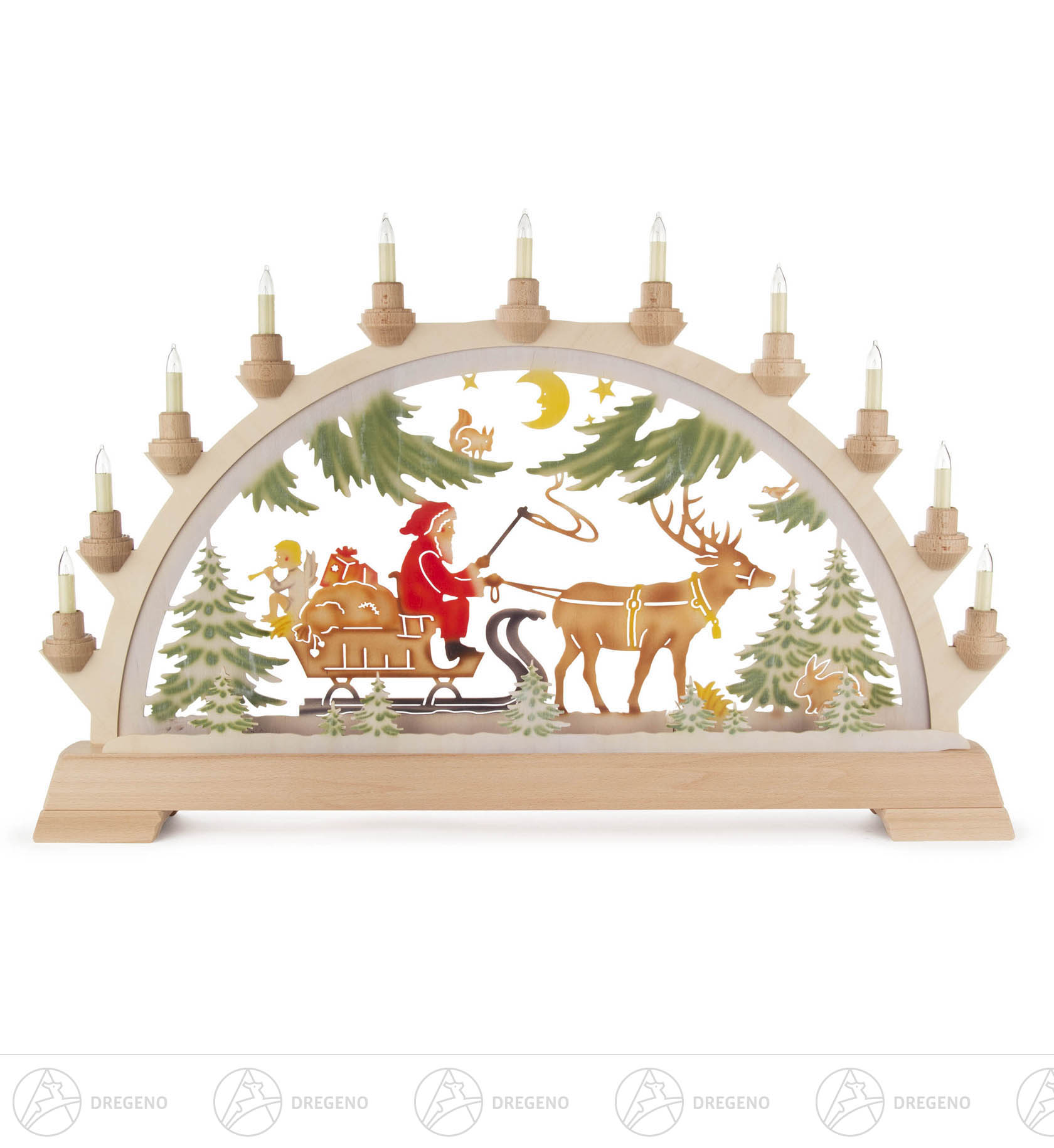 Schwibbogen mit Nikolaus auf Schlitten farbig, elektrisch beleuchtet 40x65cm Schwibbogen mit Nikolaus auf Schlitten farbig, elektrisch beleuchtet 40x65cm