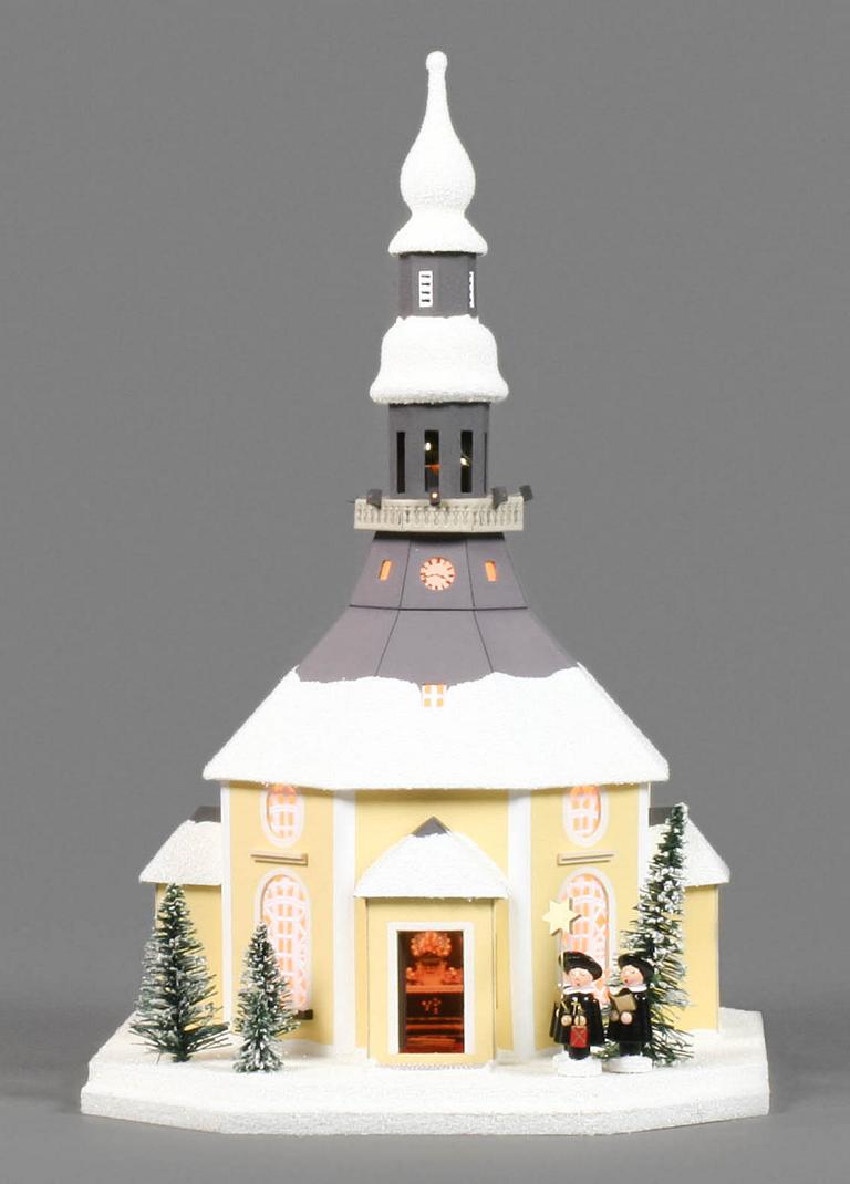 Lichterhaus Seiffener Kirche mit Kurrende, elektr. Beleuchtung 42cm