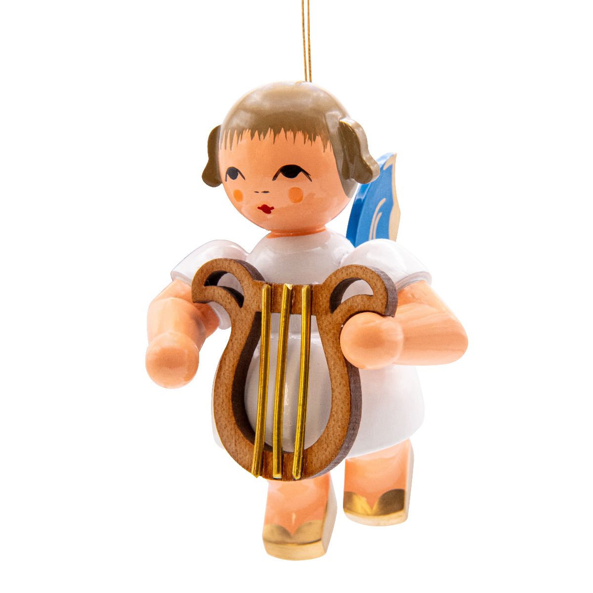 Schwebeengel groß mit Leier, blaue Flügel 9cm