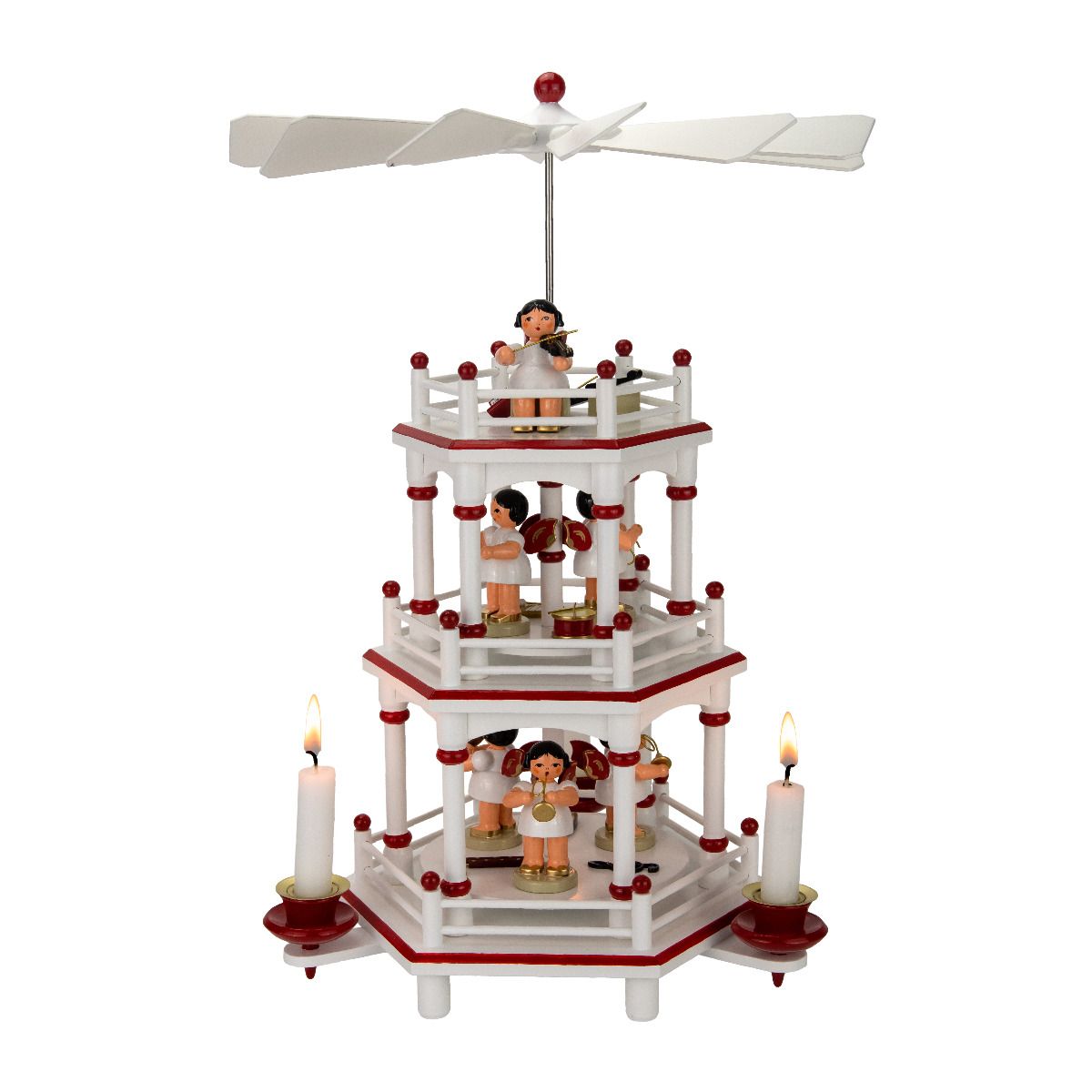 Pyramide 3 Etagen weiß / rot, 35 cm, Instrumentenengel mit roten Flügeln und Zubehör