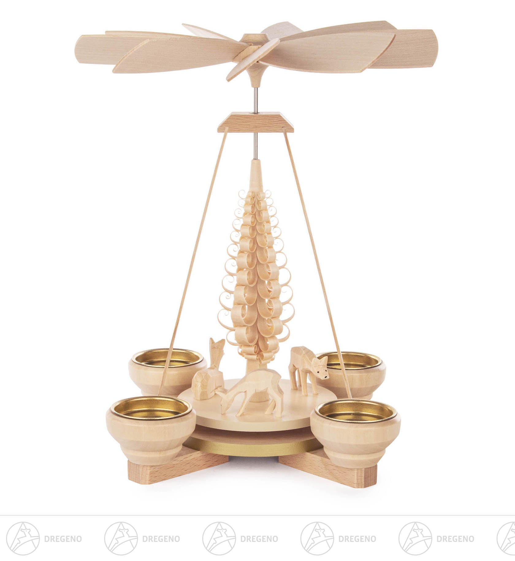 Pyramide mit geschnitzten Rehen, für Teelichte