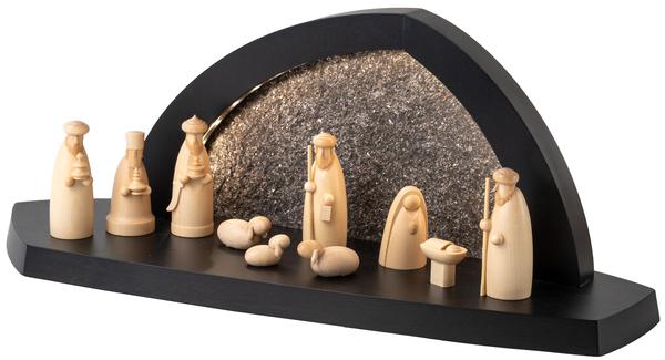 Gesteinsbogen 15x37x13cm anthrazit LED beleuchtet Christi Geburt, Hirte,Drei Weisen