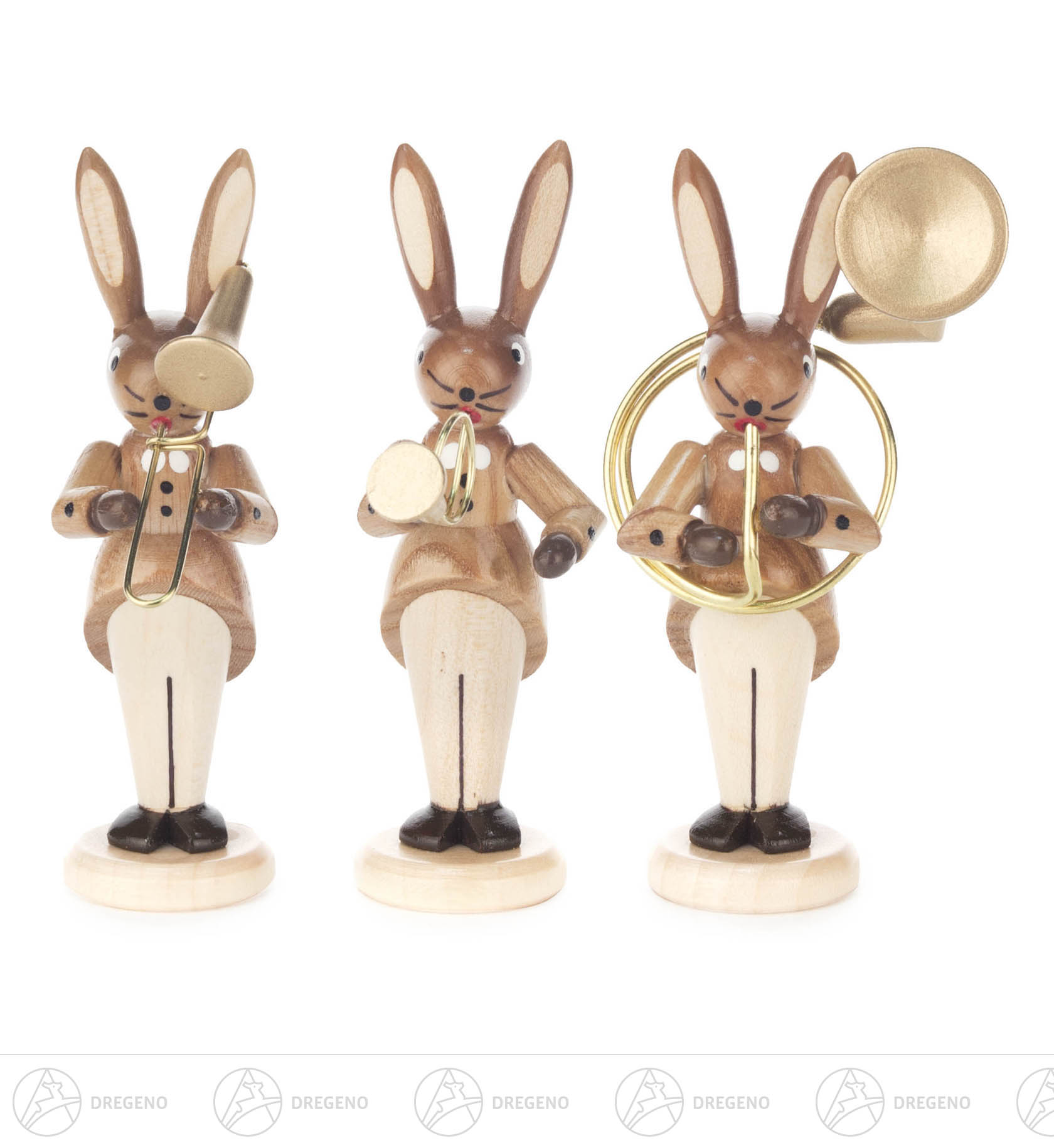 Hasentrio mit Zugposaune, Jagdhorn und Sousaphon, natur 8cm
