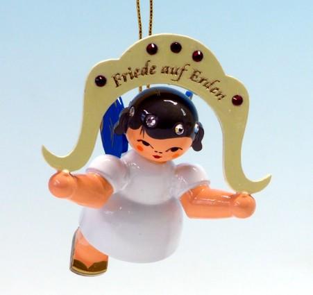 Engel schwebend Friede auf Erden, Sonderedition Swarovski, blaue Flügel