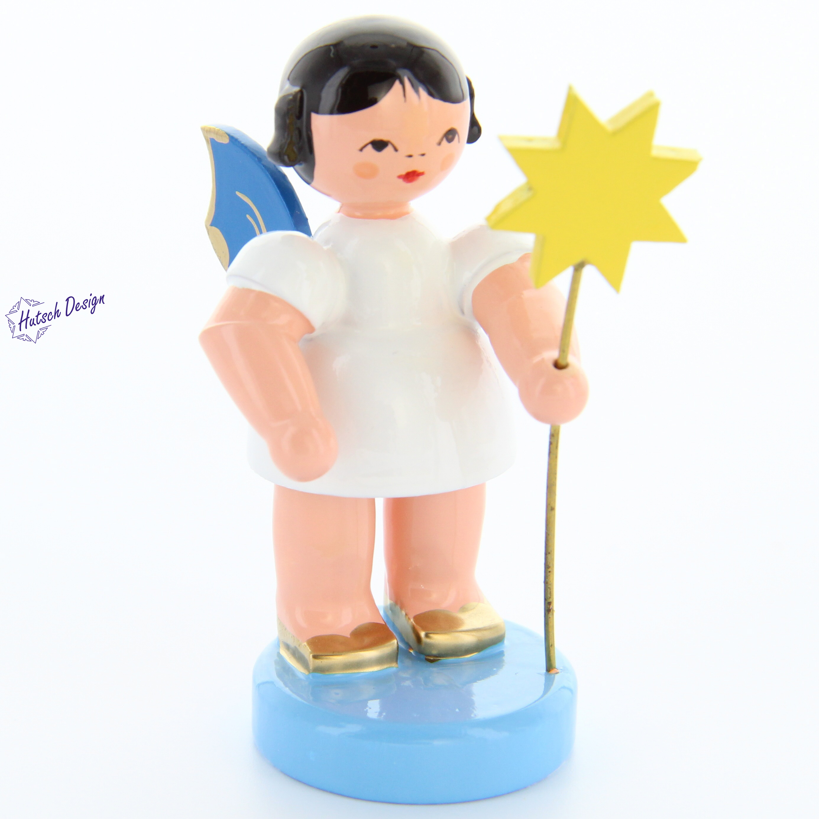 Engel stehend mit Stern, blaue Flügel