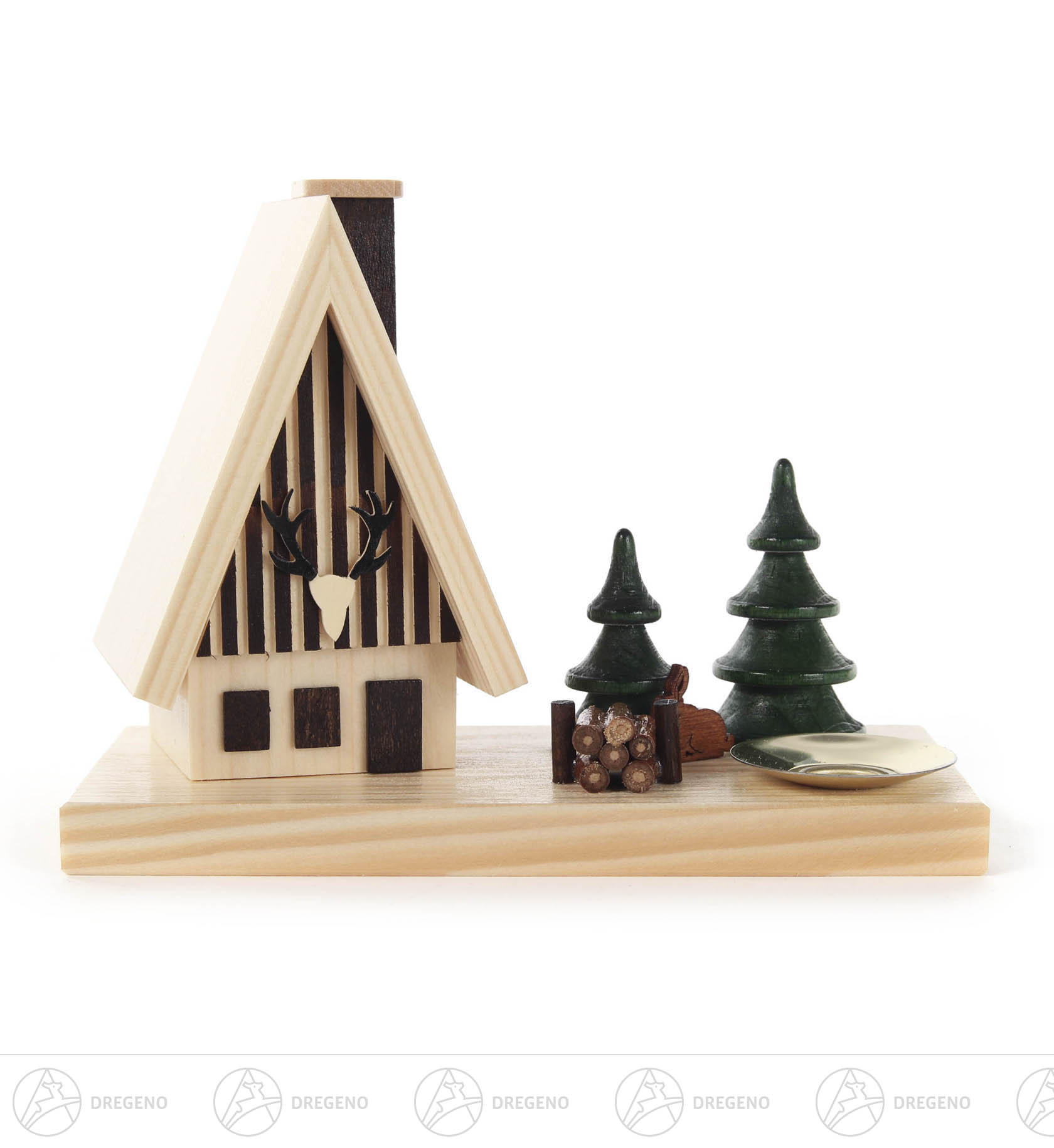 Räucherhaus Waldhaus mit Hase, Bäumen und Kerzenhalter für Kerze d14mm