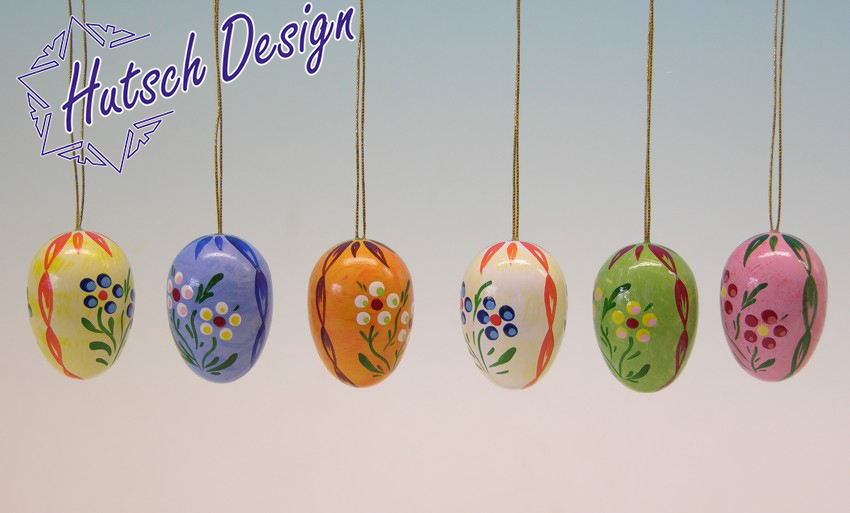 Ostereier mit Punkte-Blumen 35 mm, handbemalt, 6 versch. Farben im Satz