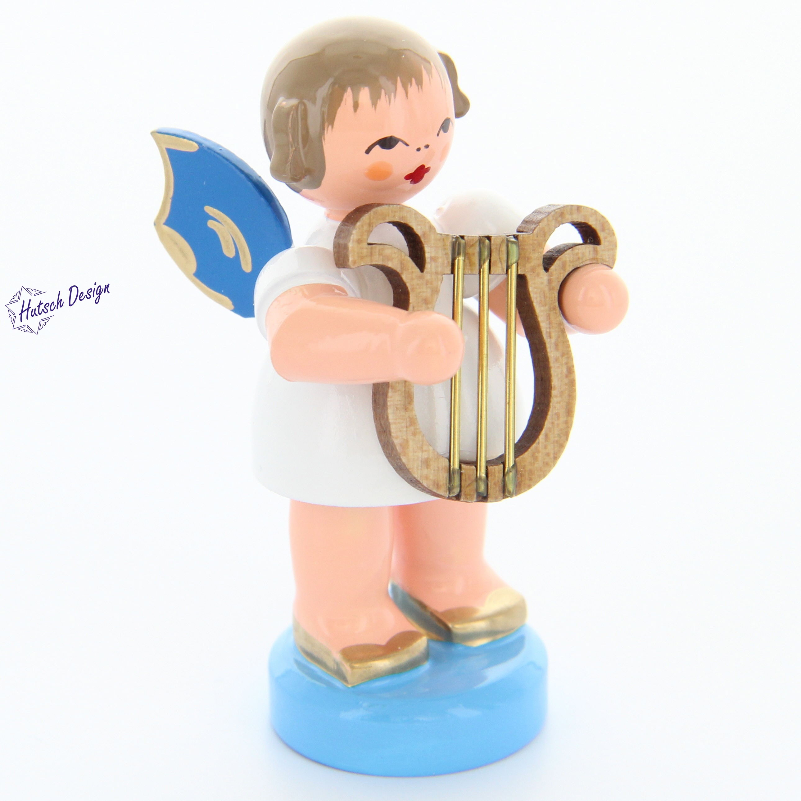 Engel stehend mit Leier, blaue Flügel