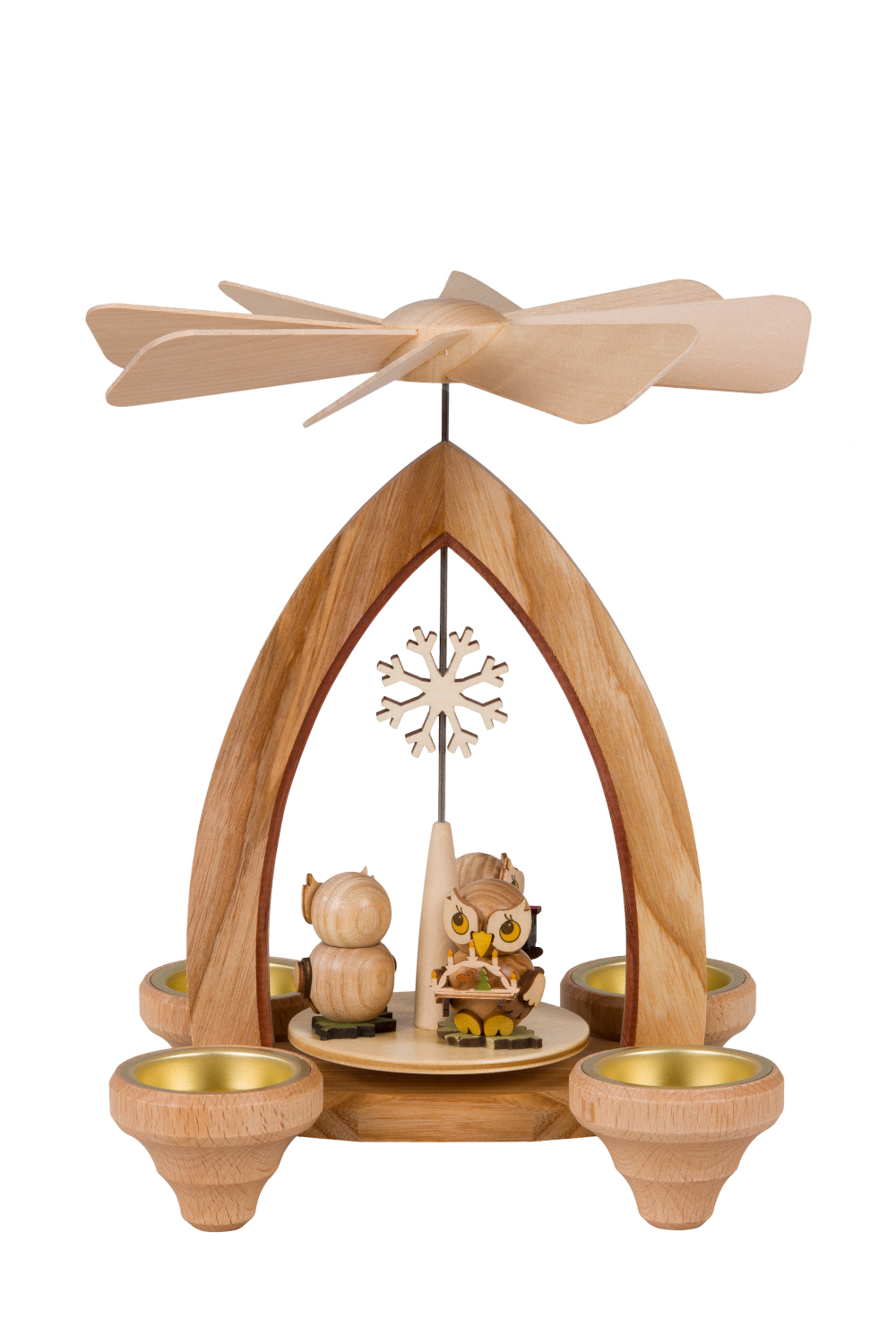 Teelichtpyramide mit Eule Geschenk / Schneekristall