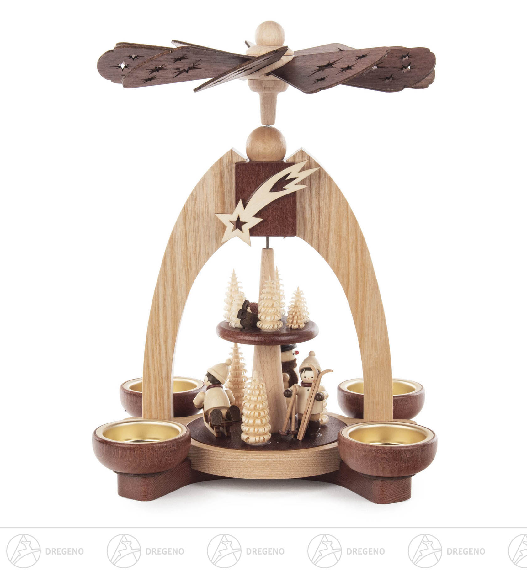 Pyramide mit Winterkindern 2-stöckig natur für Teelichte