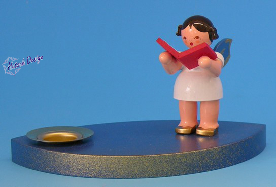 Kerzenhalter blau/gold, Engel mit Buch, Flügel blau