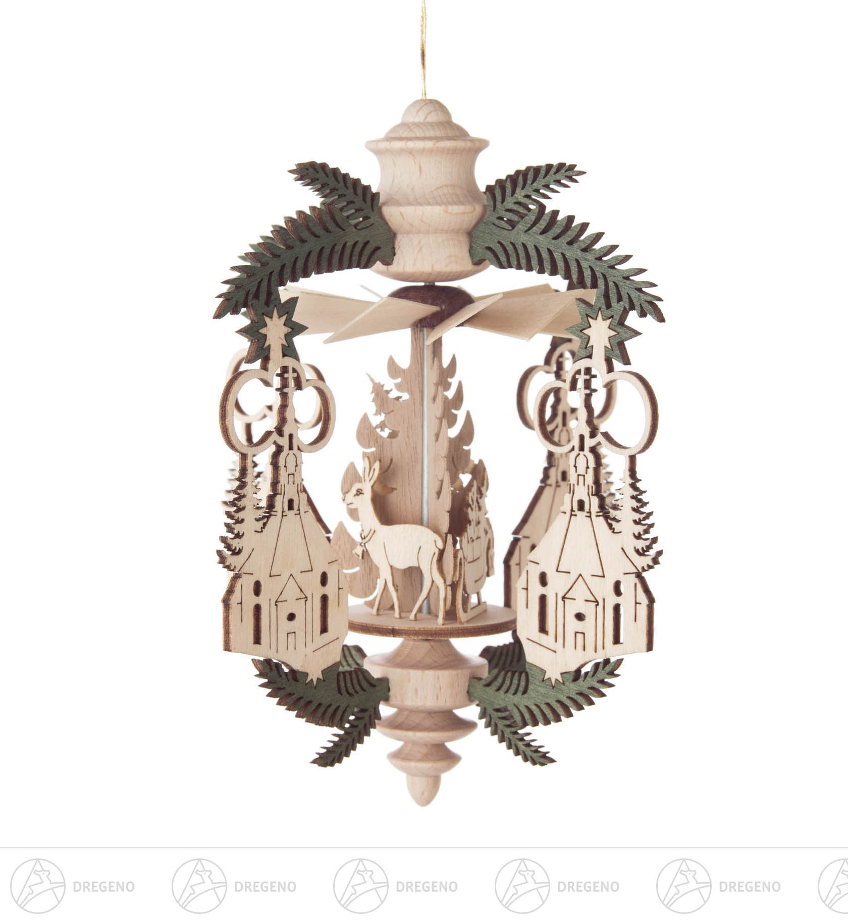 Wärmespiel Zweig Seiffener Kirche/Weihnachtsmann, zum Hängen 10cm