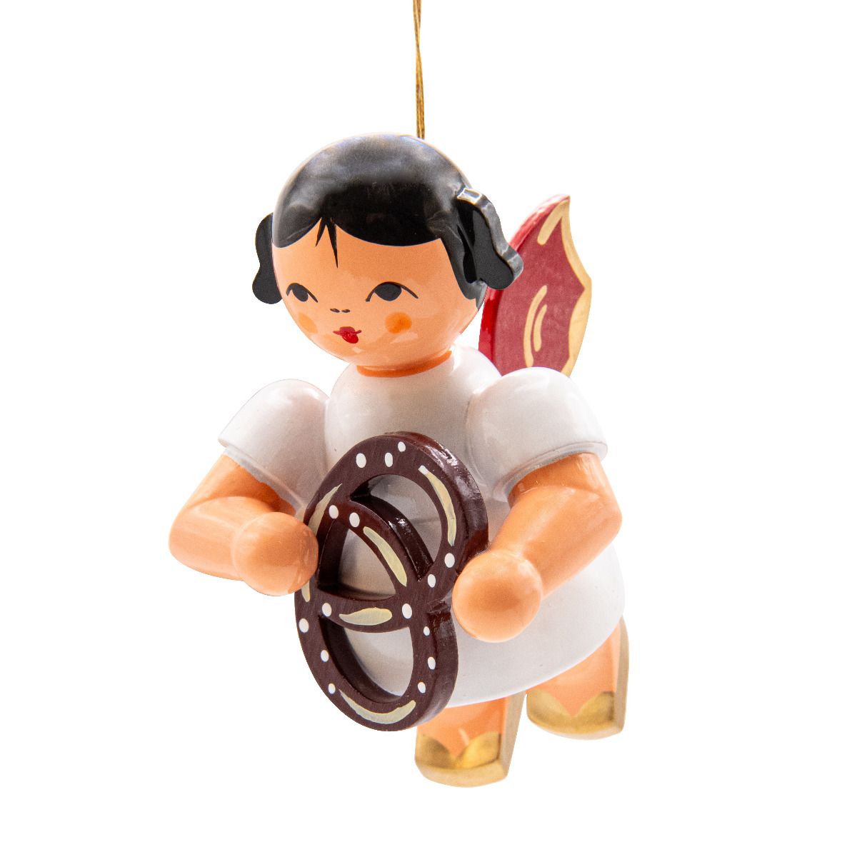 Schwebeengel groß mit Brezel, rote Flügel 9cm