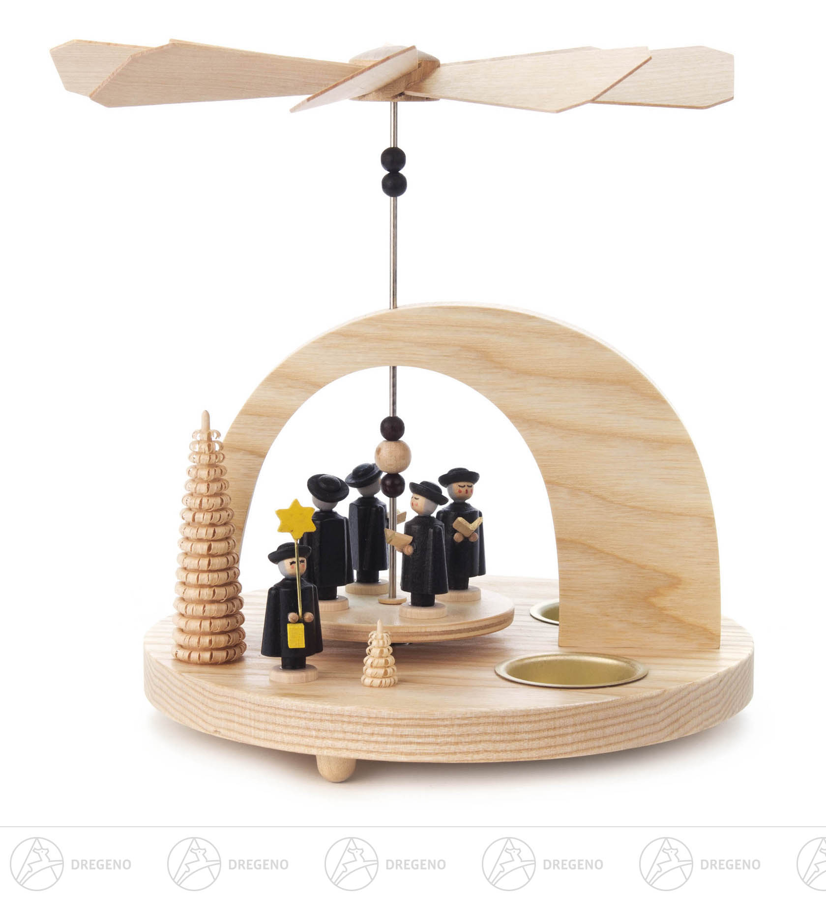 Pyramide mit Kurrendefiguren und Rundbogen, für Teelichte Pyramide mit Kurrendefiguren und Rundbogen, für Teelichte