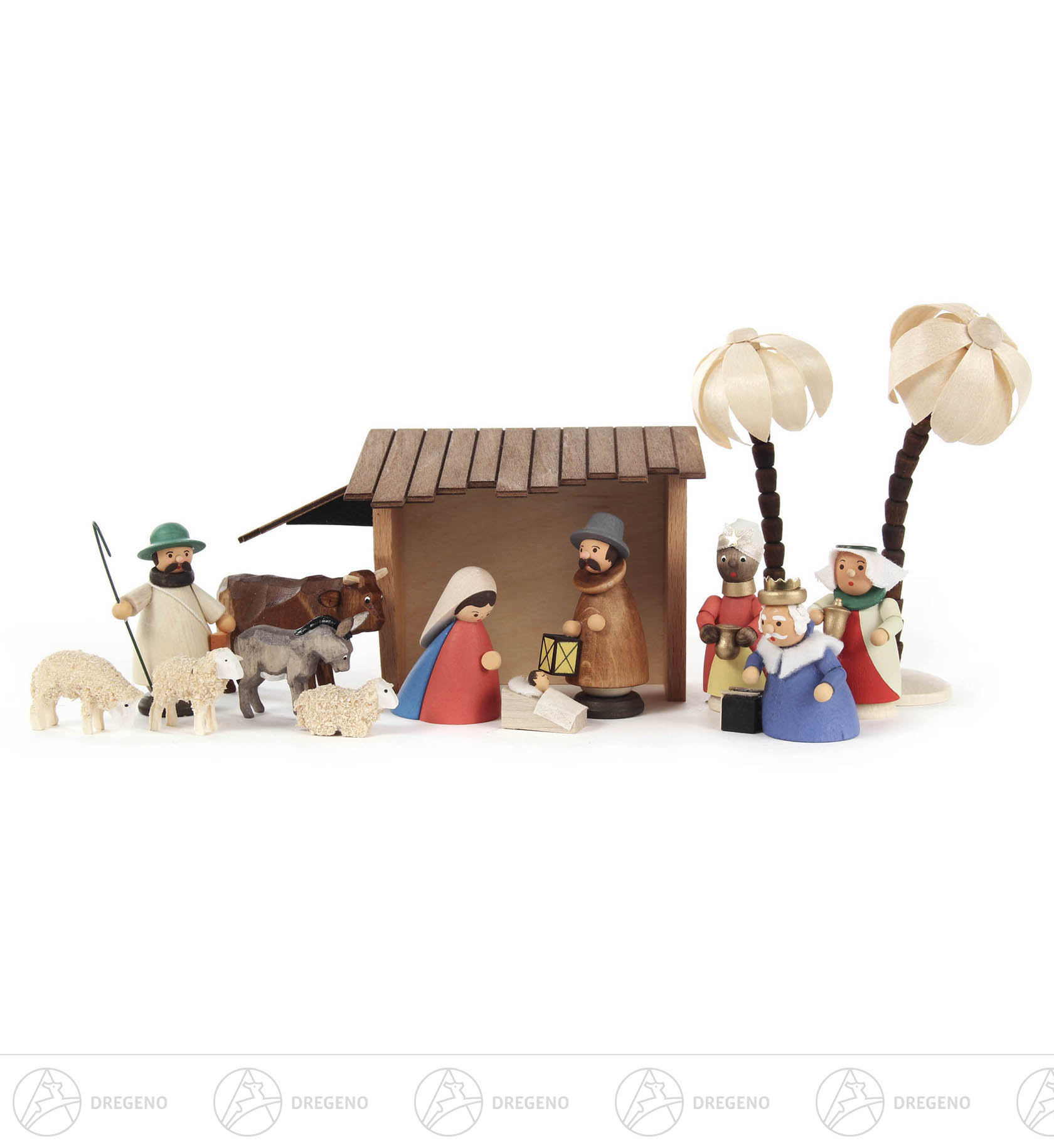 Weihnachtskrippe mit Stall, farbig (15)