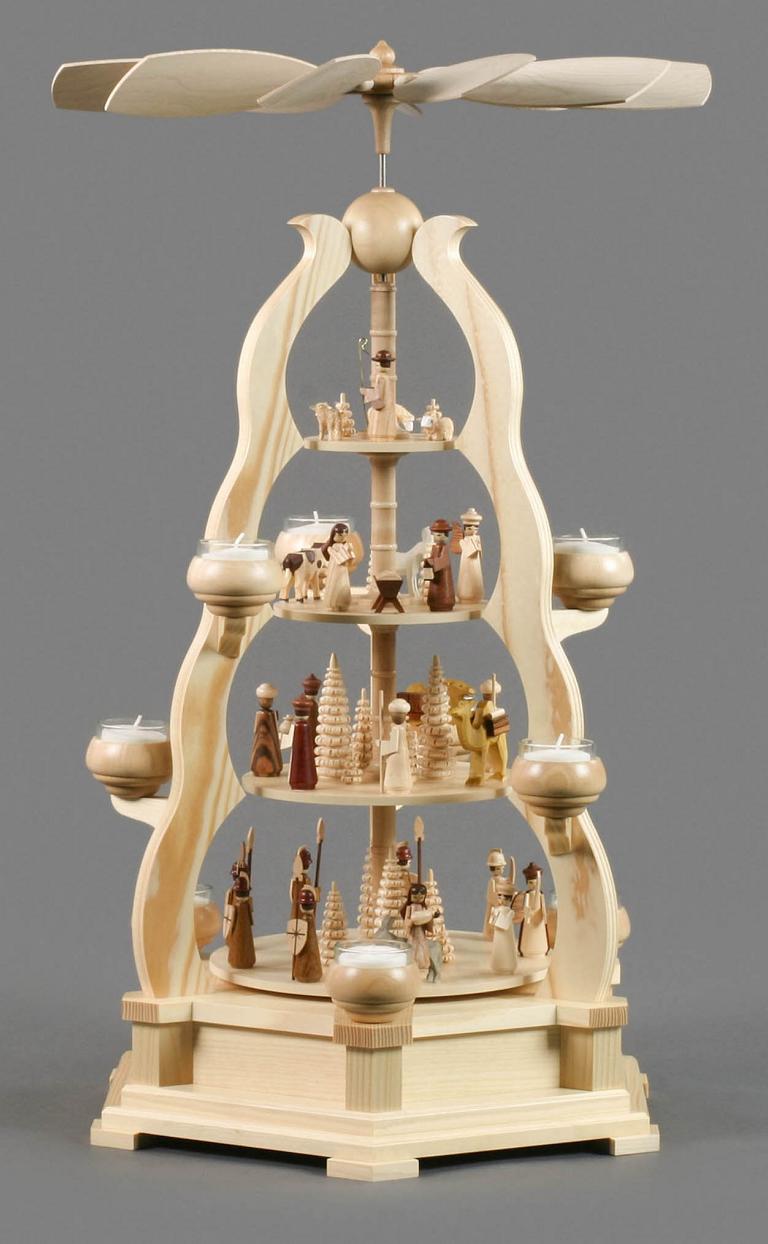 Pyramide mit Christi Geburt, 4-stöckig, für Teelichte Pyramide mit Christi Geburt, 4-stöckig, für Teelichte