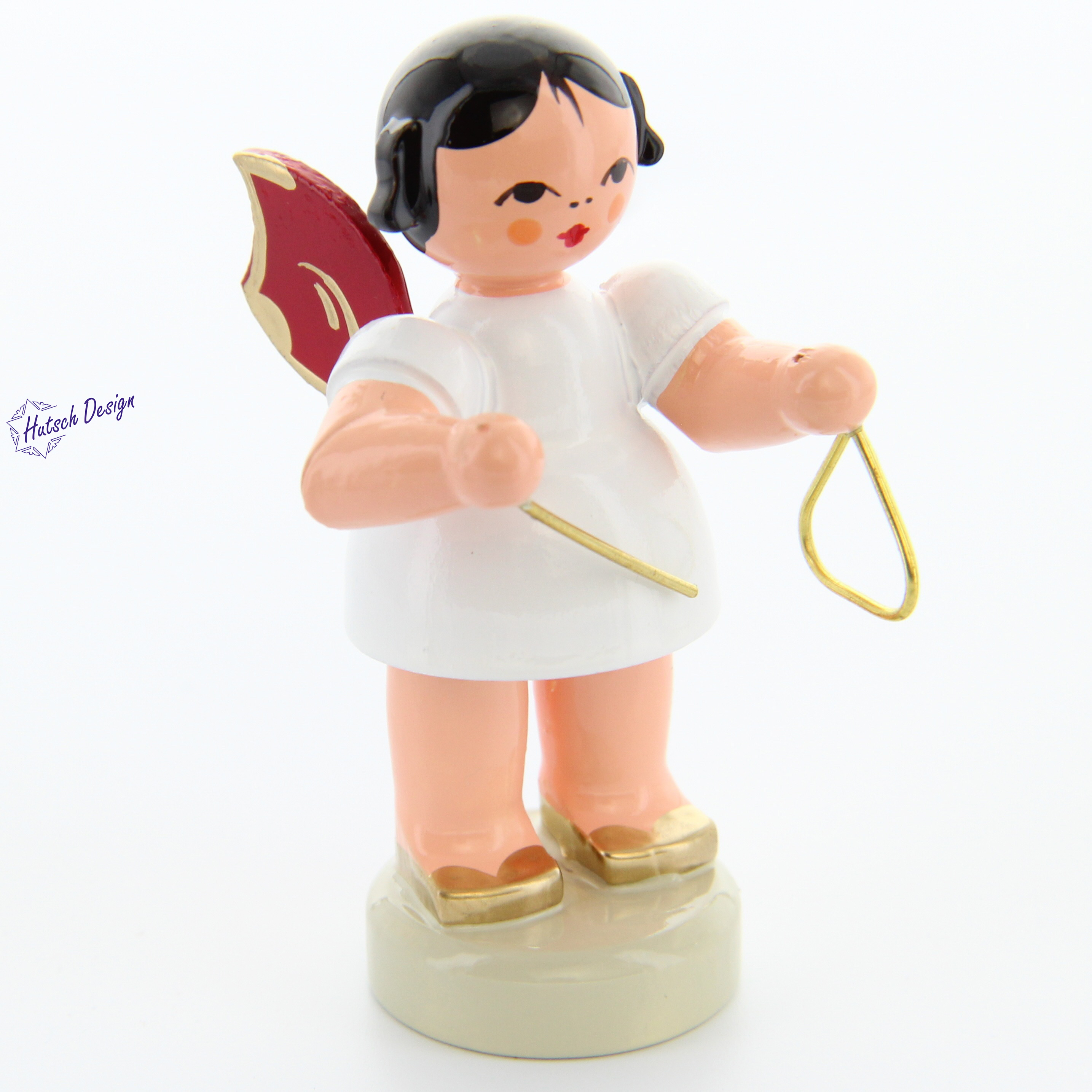 Engel stehend mit Triangel, rote Flügel